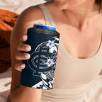 Personalized Carlton Blues 4 in 1 Can Cooler Tumbler Polynesian Tribal Baggers Mascot With Hibiscus Floral Art