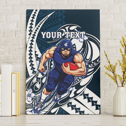 Personalized Carlton Blues Canvas Wall Art Polynesian Tribal Baggers Mascot With Hibiscus Floral Art