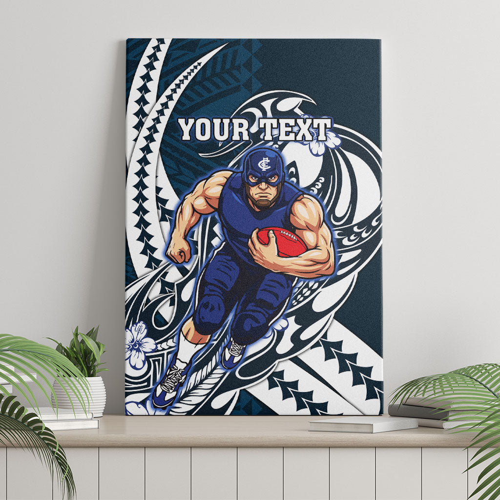 Personalized Carlton Blues Canvas Wall Art Polynesian Tribal Baggers Mascot With Hibiscus Floral Art