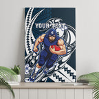 Personalized Carlton Blues Canvas Wall Art Polynesian Tribal Baggers Mascot With Hibiscus Floral Art
