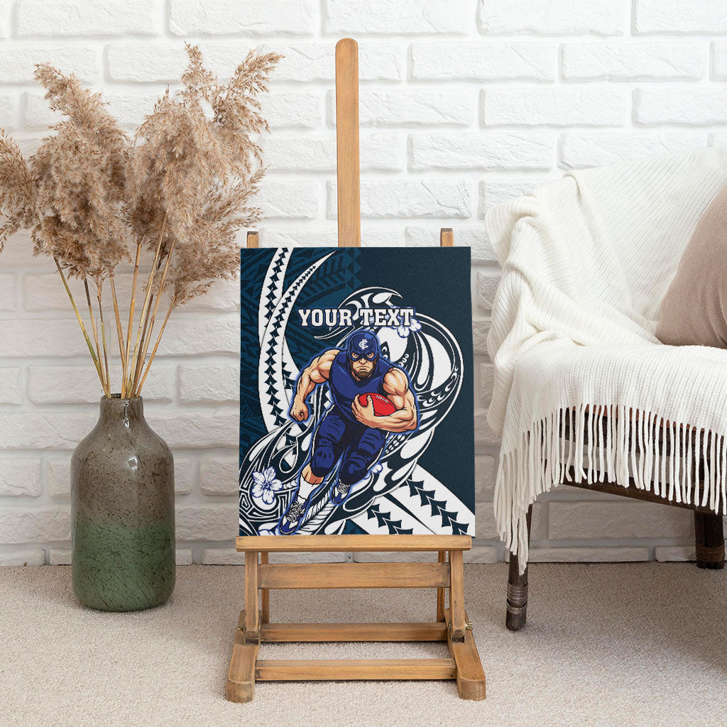 Personalized Carlton Blues Canvas Wall Art Polynesian Tribal Baggers Mascot With Hibiscus Floral Art