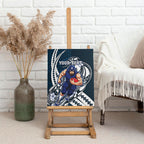 Personalized Carlton Blues Canvas Wall Art Polynesian Tribal Baggers Mascot With Hibiscus Floral Art