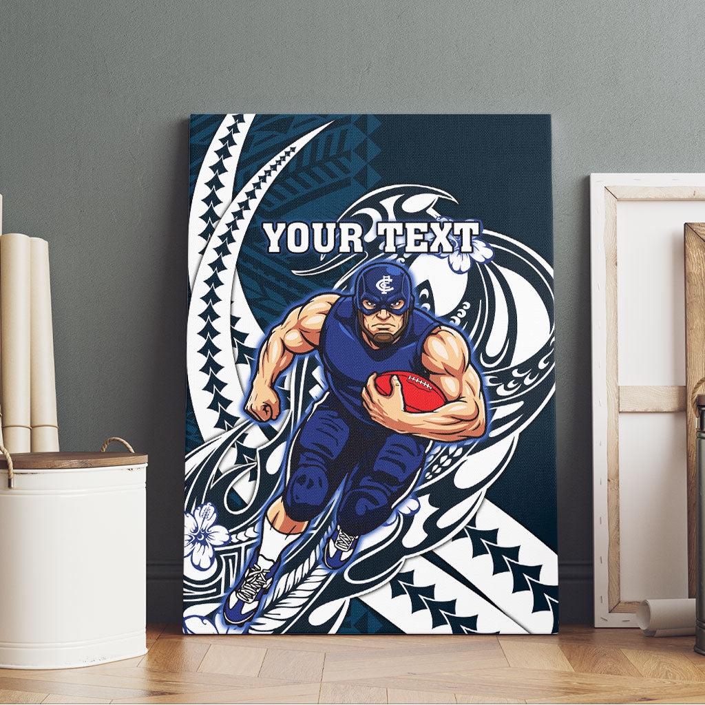 Personalized Carlton Blues Canvas Wall Art Polynesian Tribal Baggers Mascot With Hibiscus Floral Art