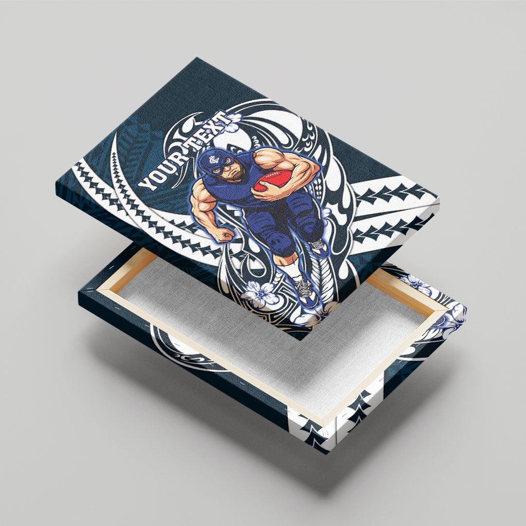 Personalized Carlton Blues Canvas Wall Art Polynesian Tribal Baggers Mascot With Hibiscus Floral Art