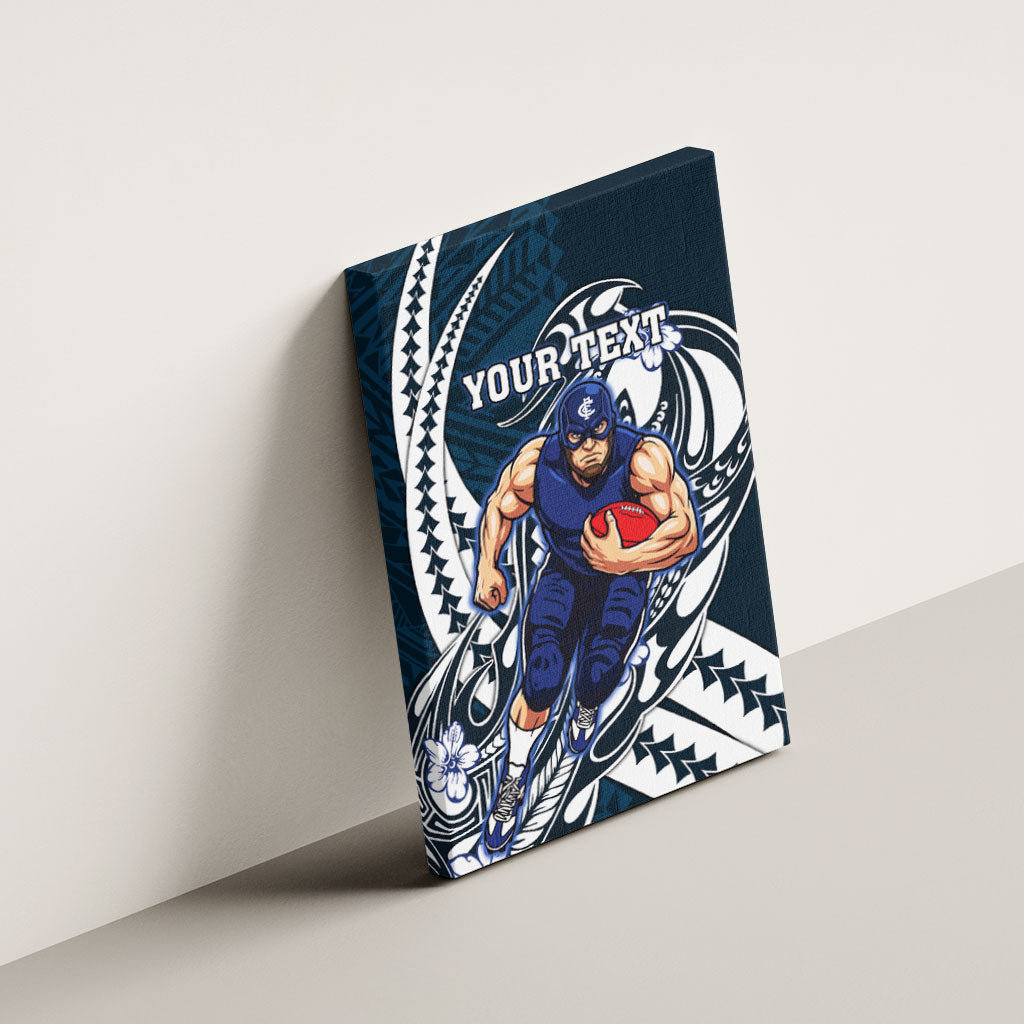 Personalized Carlton Blues Canvas Wall Art Polynesian Tribal Baggers Mascot With Hibiscus Floral Art