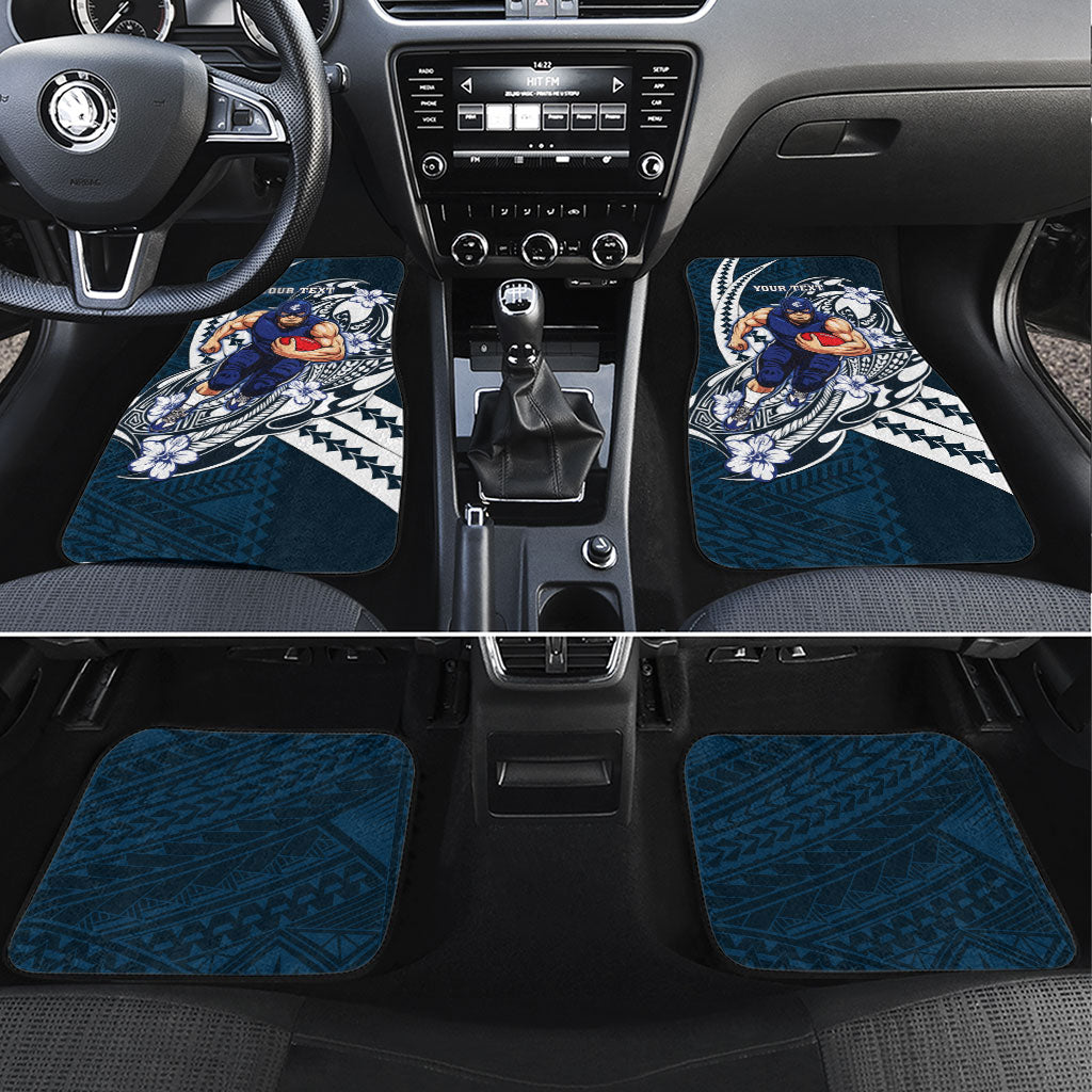 Personalized Carlton Blues Car Mats Polynesian Tribal Baggers Mascot With Hibiscus Floral Art