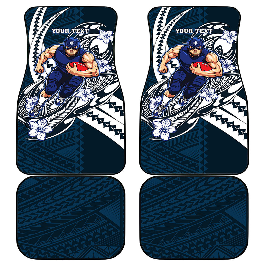 Personalized Carlton Blues Car Mats Polynesian Tribal Baggers Mascot With Hibiscus Floral Art