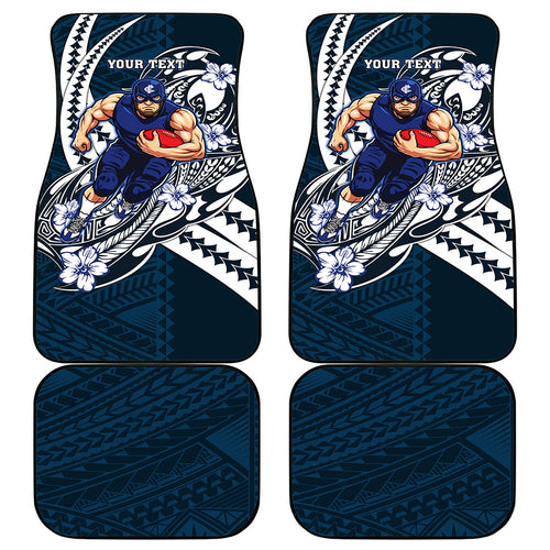 Personalized Carlton Blues Car Mats Polynesian Tribal Baggers Mascot With Hibiscus Floral Art