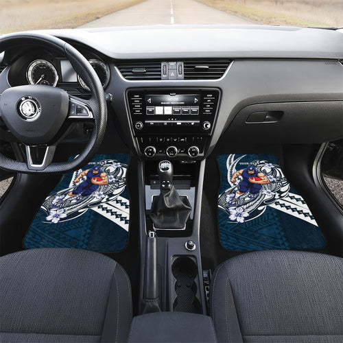 Personalized Carlton Blues Car Mats Polynesian Tribal Baggers Mascot With Hibiscus Floral Art