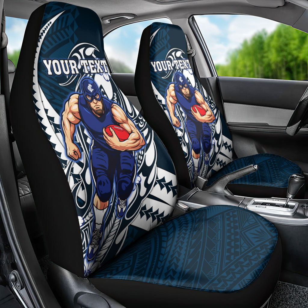 Personalized Carlton Blues Car Seat Cover Polynesian Tribal Baggers Mascot With Hibiscus Floral Art