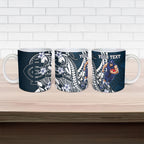 Personalized Carlton Blues Ceramic Mug Polynesian Tribal Baggers Mascot With Hibiscus Floral Art