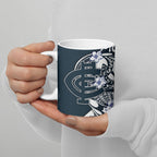 Personalized Carlton Blues Ceramic Mug Polynesian Tribal Baggers Mascot With Hibiscus Floral Art