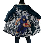 Personalized Carlton Blues Cloak Polynesian Tribal Baggers Mascot With Hibiscus Floral Art