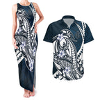 Personalized Carlton Blues Couples Matching Tank Maxi Dress and Hawaiian Shirt Polynesian Tribal Baggers Mascot With Hibiscus Floral Art