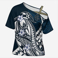 Personalized Carlton Blues Cross Shoulder Shirt Polynesian Tribal Baggers Mascot With Hibiscus Floral Art
