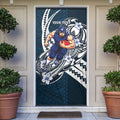 Personalized Carlton Blues Door Cover Polynesian Tribal Baggers Mascot With Hibiscus Floral Art