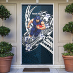 Personalized Carlton Blues Door Cover Polynesian Tribal Baggers Mascot With Hibiscus Floral Art