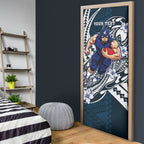 Personalized Carlton Blues Door Cover Polynesian Tribal Baggers Mascot With Hibiscus Floral Art
