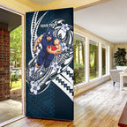 Personalized Carlton Blues Door Cover Polynesian Tribal Baggers Mascot With Hibiscus Floral Art
