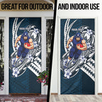 Personalized Carlton Blues Door Cover Polynesian Tribal Baggers Mascot With Hibiscus Floral Art