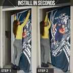 Personalized Carlton Blues Door Cover Polynesian Tribal Baggers Mascot With Hibiscus Floral Art