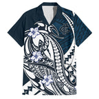 Personalized Carlton Blues Family Matching Puletasi and Hawaiian Shirt Polynesian Tribal Baggers Mascot With Hibiscus Floral Art