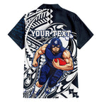 Personalized Carlton Blues Family Matching Puletasi and Hawaiian Shirt Polynesian Tribal Baggers Mascot With Hibiscus Floral Art