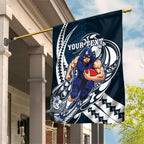 Personalized Carlton Blues Garden Flag Polynesian Tribal Baggers Mascot With Hibiscus Floral Art