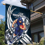 Personalized Carlton Blues Garden Flag Polynesian Tribal Baggers Mascot With Hibiscus Floral Art
