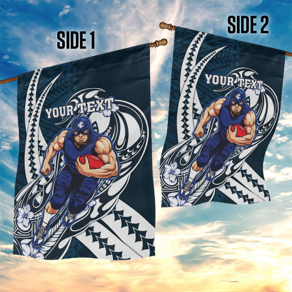 Personalized Carlton Blues Garden Flag Polynesian Tribal Baggers Mascot With Hibiscus Floral Art