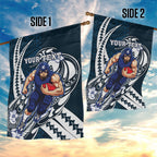 Personalized Carlton Blues Garden Flag Polynesian Tribal Baggers Mascot With Hibiscus Floral Art