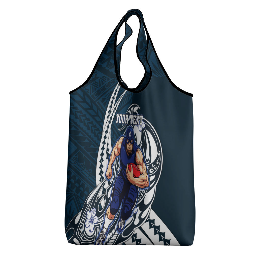 Personalized Carlton Blues Grocery Bag Polynesian Tribal Baggers Mascot With Hibiscus Floral Art