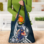 Personalized Carlton Blues Grocery Bag Polynesian Tribal Baggers Mascot With Hibiscus Floral Art