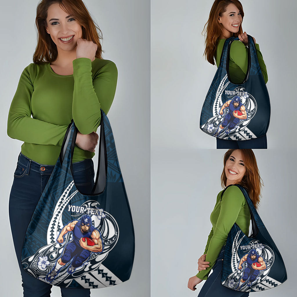 Personalized Carlton Blues Grocery Bag Polynesian Tribal Baggers Mascot With Hibiscus Floral Art