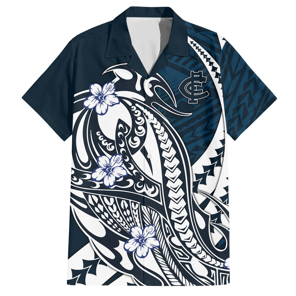 Personalized Carlton Blues Hawaiian Shirt Polynesian Tribal Baggers Mascot With Hibiscus Floral Art