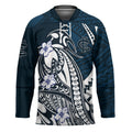Personalized Carlton Blues Hockey Jersey Polynesian Tribal Baggers Mascot With Hibiscus Floral Art