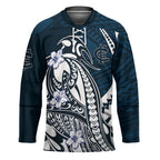 Personalized Carlton Blues Hockey Jersey Polynesian Tribal Baggers Mascot With Hibiscus Floral Art