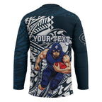 Personalized Carlton Blues Hockey Jersey Polynesian Tribal Baggers Mascot With Hibiscus Floral Art