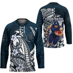 Personalized Carlton Blues Hockey Jersey Polynesian Tribal Baggers Mascot With Hibiscus Floral Art