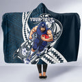 Personalized Carlton Blues Hooded Blanket Polynesian Tribal Baggers Mascot With Hibiscus Floral Art