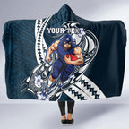 Personalized Carlton Blues Hooded Blanket Polynesian Tribal Baggers Mascot With Hibiscus Floral Art