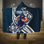 Personalized Carlton Blues Hooded Blanket Polynesian Tribal Baggers Mascot With Hibiscus Floral Art