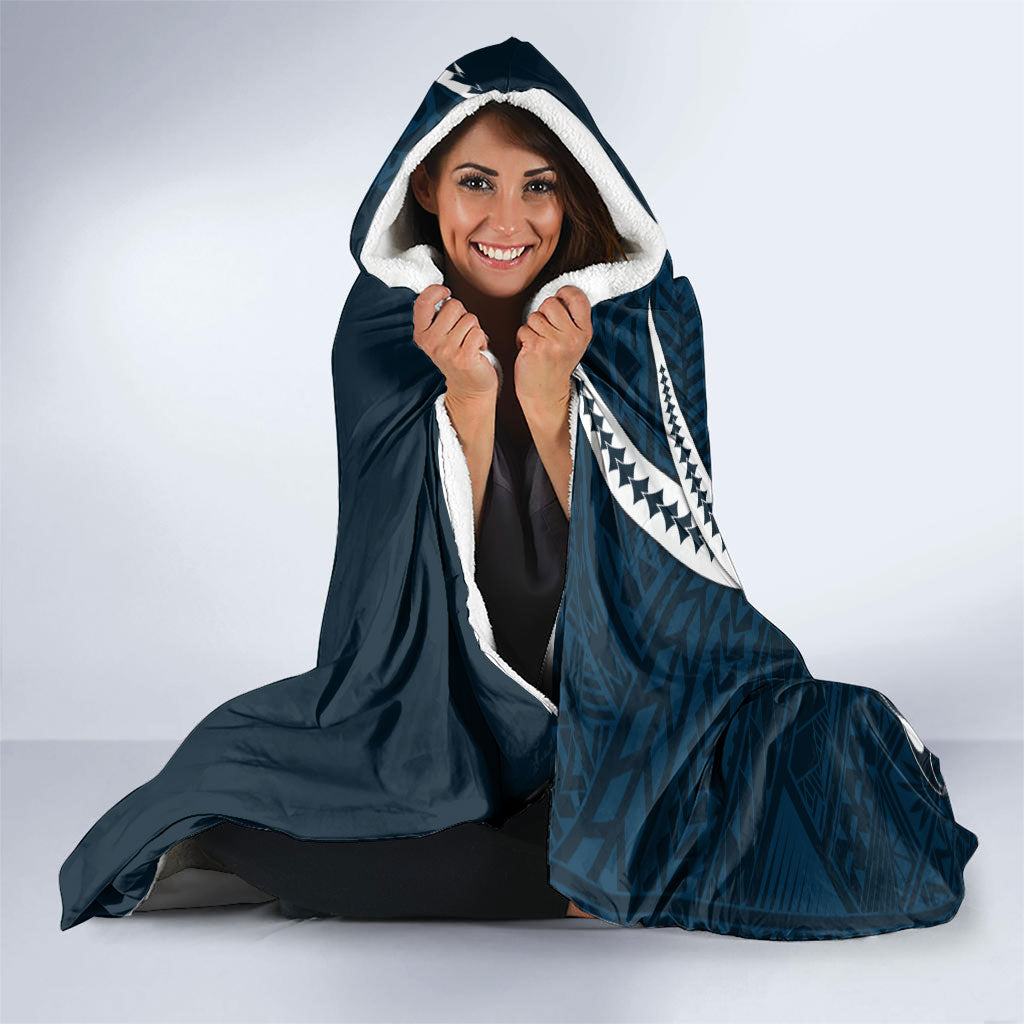 Personalized Carlton Blues Hooded Blanket Polynesian Tribal Baggers Mascot With Hibiscus Floral Art