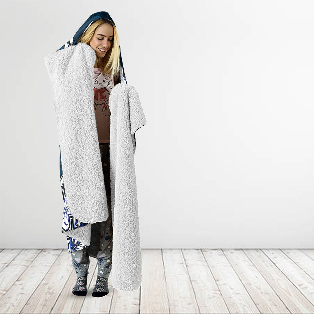 Personalized Carlton Blues Hooded Blanket Polynesian Tribal Baggers Mascot With Hibiscus Floral Art