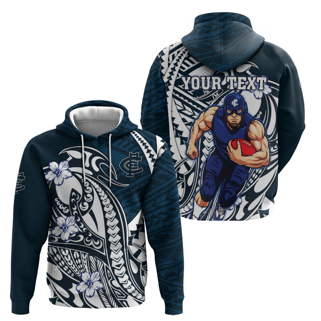 Personalized Carlton Blues Hoodie Polynesian Tribal Baggers Mascot With Hibiscus Floral Art