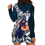 Personalized Carlton Blues Hoodie Dress Polynesian Tribal Baggers Mascot With Hibiscus Floral Art