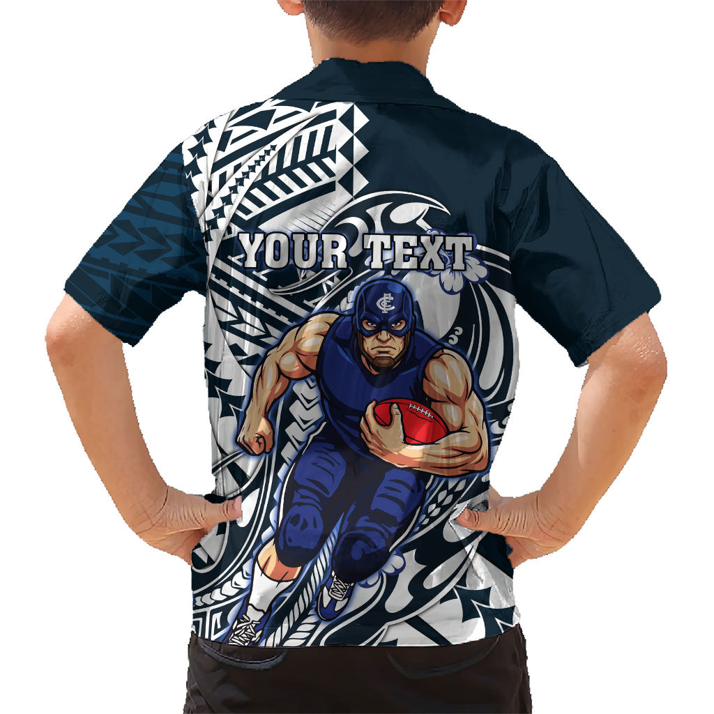 Personalized Carlton Blues Kid Hawaiian Shirt Polynesian Tribal Baggers Mascot With Hibiscus Floral Art