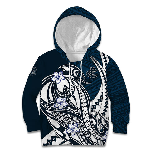 Personalized Carlton Blues Kid Hoodie Polynesian Tribal Baggers Mascot With Hibiscus Floral Art