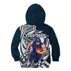 Personalized Carlton Blues Kid Hoodie Polynesian Tribal Baggers Mascot With Hibiscus Floral Art