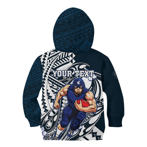 Personalized Carlton Blues Kid Hoodie Polynesian Tribal Baggers Mascot With Hibiscus Floral Art